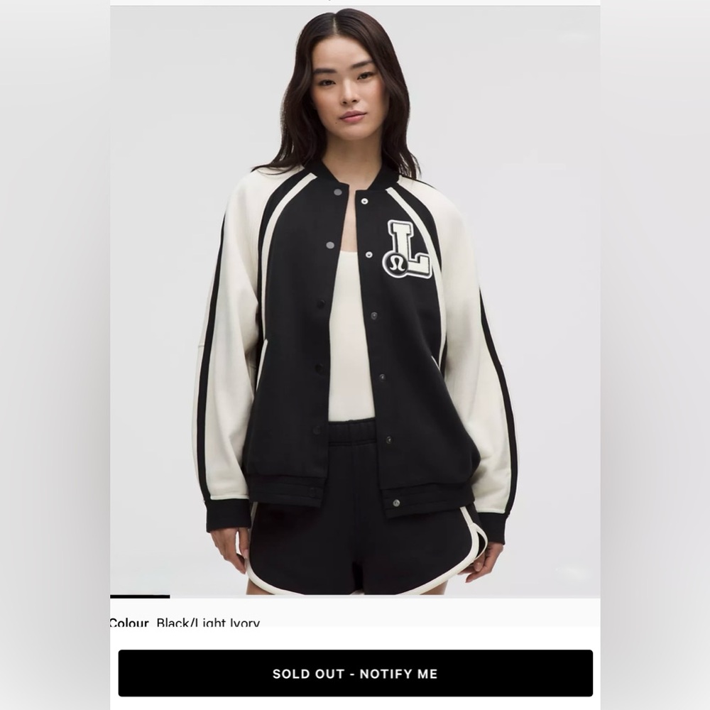 Lululemon-Varsity SCUBA NWT OVERSIZED COLLEGIATE JACKET GRAPHIC Black XL/XXL NWT
